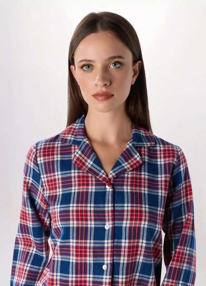 Set Pigiama In Flanella Di Puro Cotone Donna, Blu Bluette miniatura 3