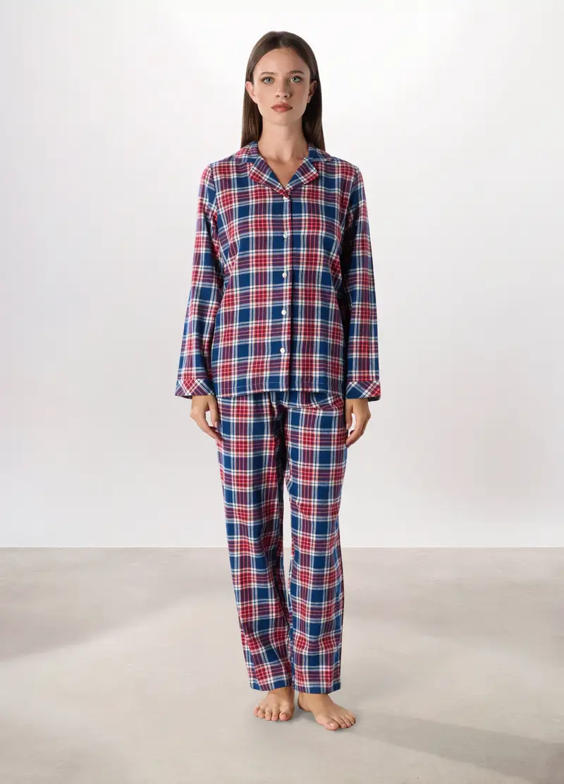 Set Pigiama In Flanella Di Puro Cotone Donna, Blu Bluette