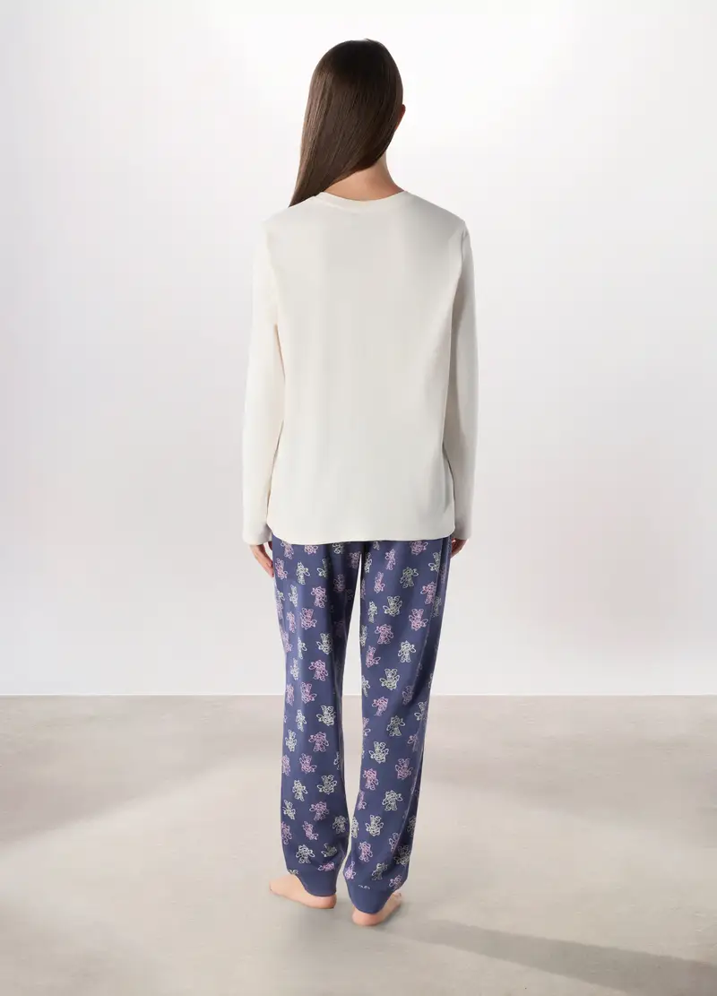 Set Pigiama In Interlock Di Puro Cotone Donna, Bianco panna miniatura 2