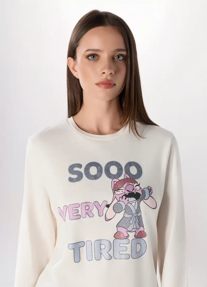 Set Pigiama In Interlock Di Puro Cotone Donna, Bianco panna miniatura 3