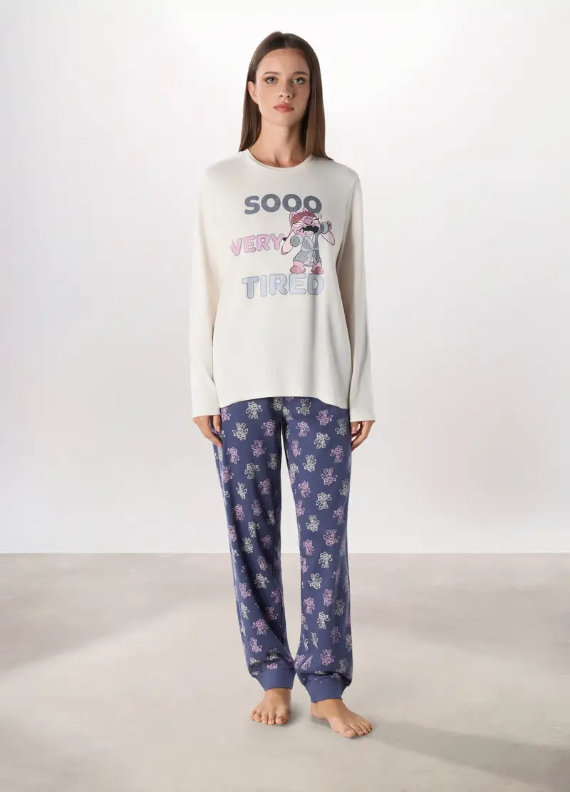 Set Pigiama In Interlock Di Puro Cotone Donna, Bianco panna