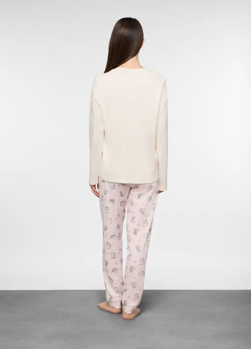 Set Pigiama In Interlock Di Puro Cotone Donna, Bianco panna miniatura 2