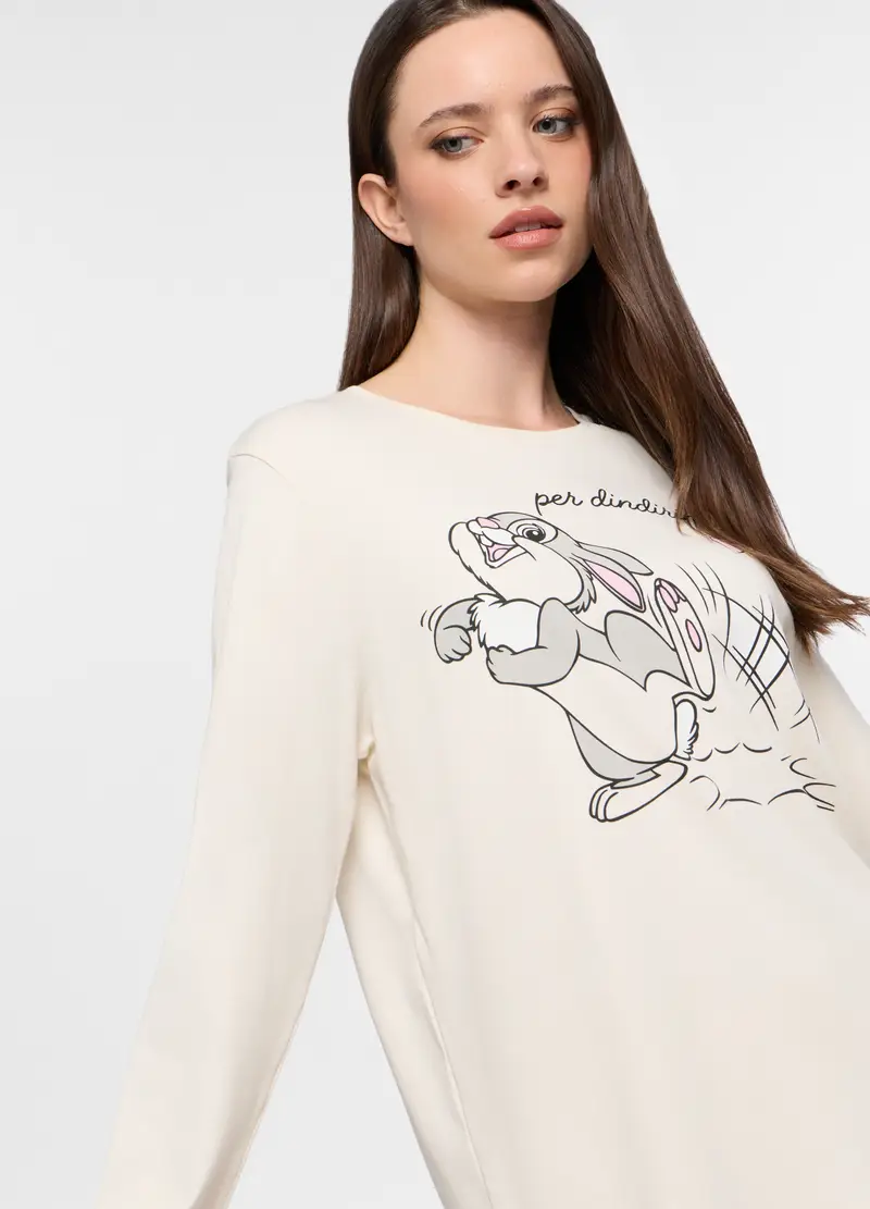 Set Pigiama In Interlock Di Puro Cotone Donna, Bianco panna miniatura 3