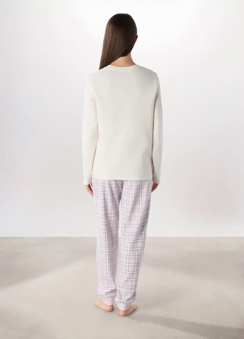 Set Pigiama In Interlock Di Puro Cotone Donna, Bianco/Viola miniatura 2