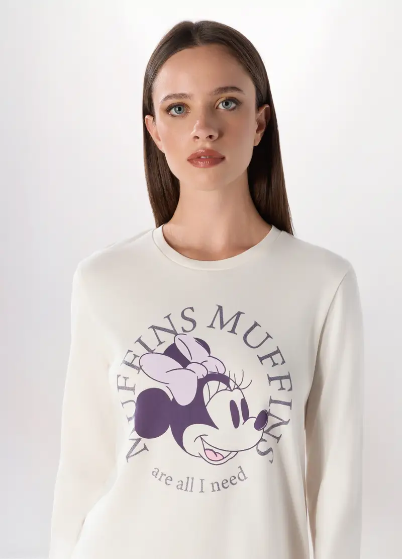 Set Pigiama In Interlock Di Puro Cotone Donna, Bianco/Viola miniatura 3