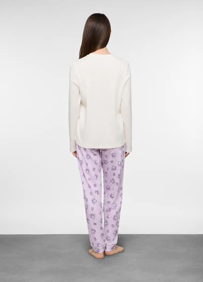 Set Pigiama In Interlock Di Puro Cotone Donna, Bianco/Viola miniatura 2