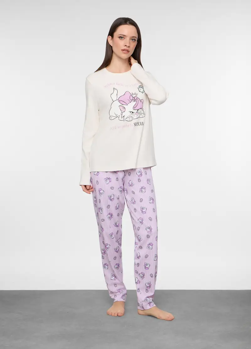 Set Pigiama In Interlock Di Puro Cotone Donna, Bianco/Viola