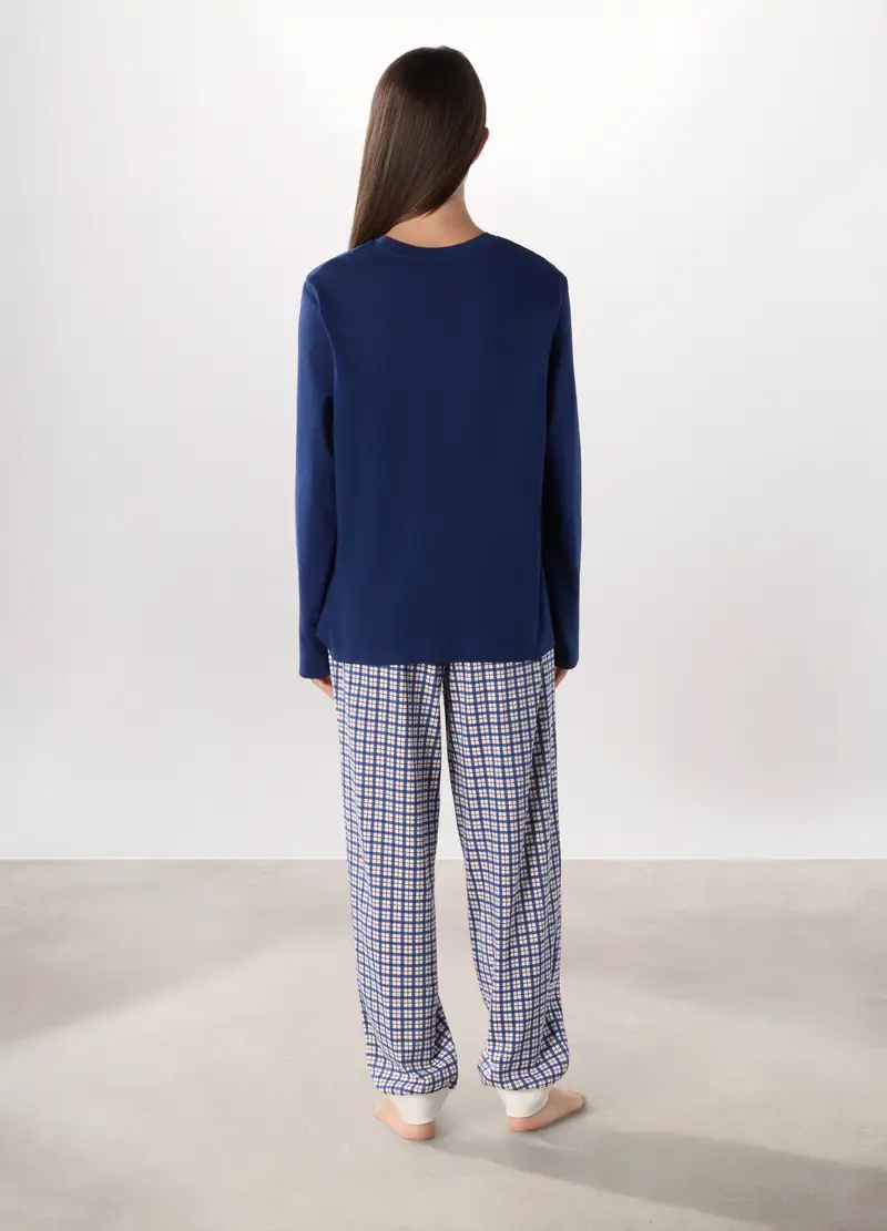 Set Pigiama In Interlock Di Puro Cotone Donna, Blu scuro miniatura 2