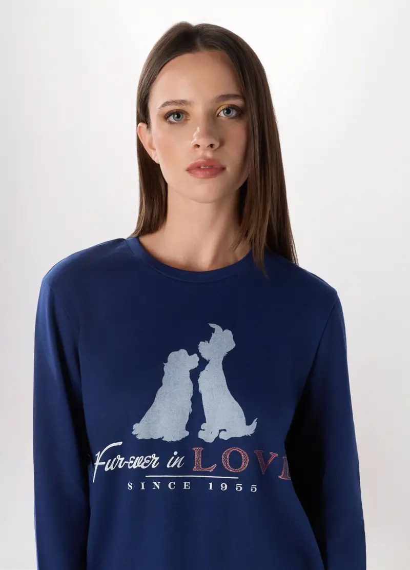 Set Pigiama In Interlock Di Puro Cotone Donna, Blu scuro miniatura 3