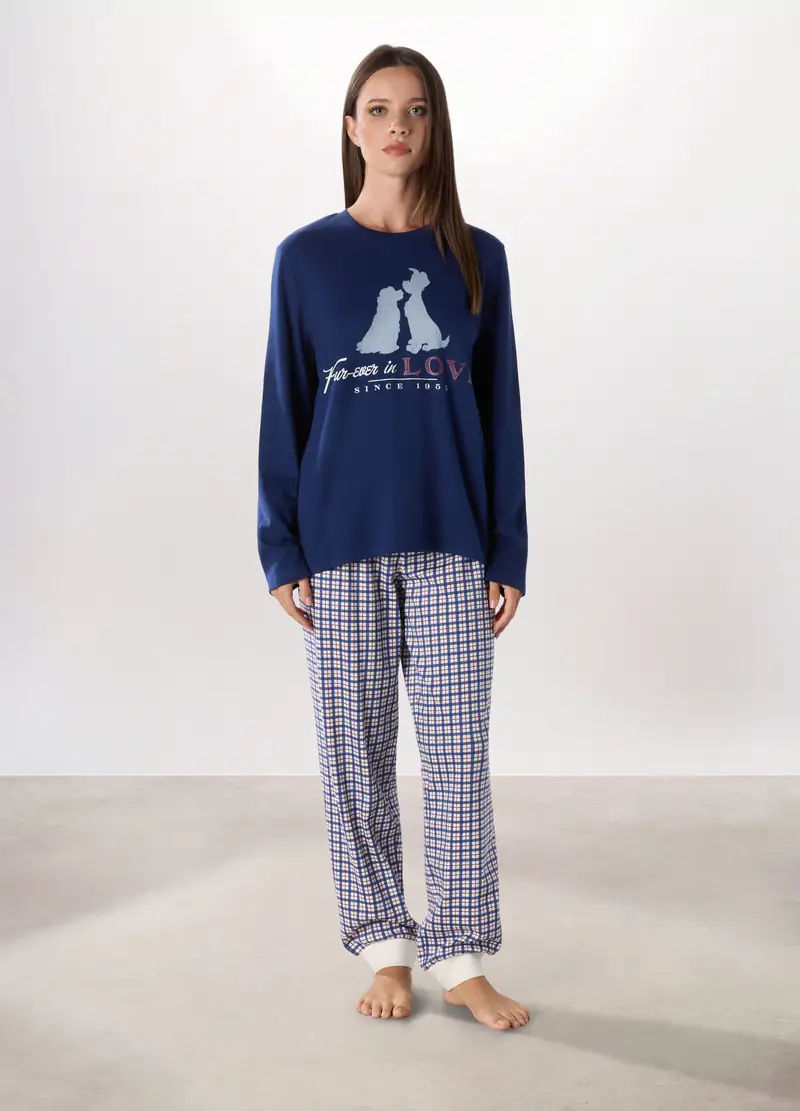 Set Pigiama In Interlock Di Puro Cotone Donna, Blu scuro