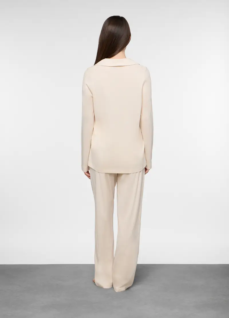 Set Pigiama In Jersey Di Misto Cotone Donna, Bianco panna miniatura 2
