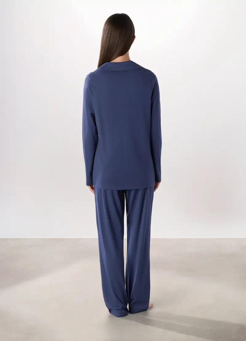Set Pigiama In Jersey Di Misto Cotone Donna, Blu Bluette miniatura 2