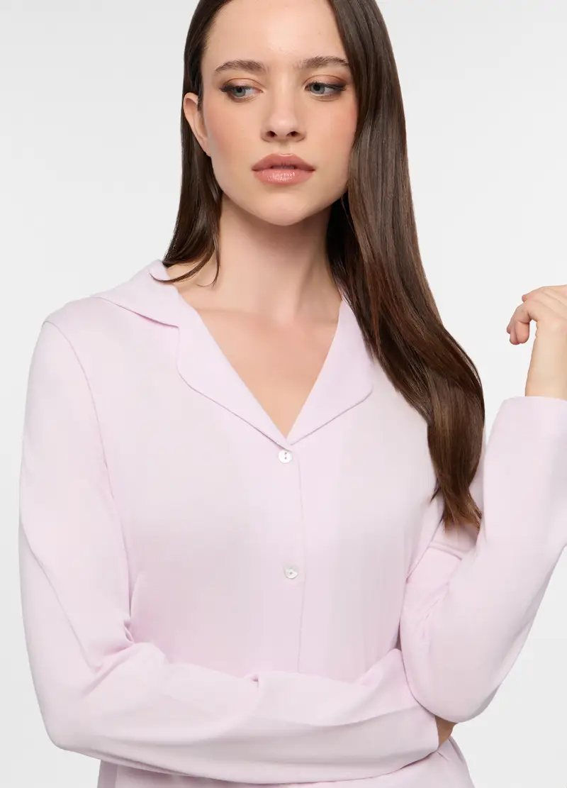 Set Pigiama In Jersey Di Misto Cotone Donna, Viola lilla miniatura 3