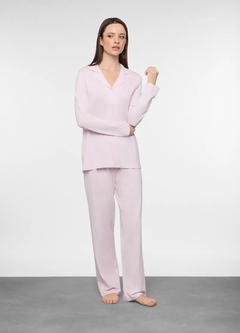 Set Pigiama In Jersey Di Misto Cotone Donna, Viola lilla
