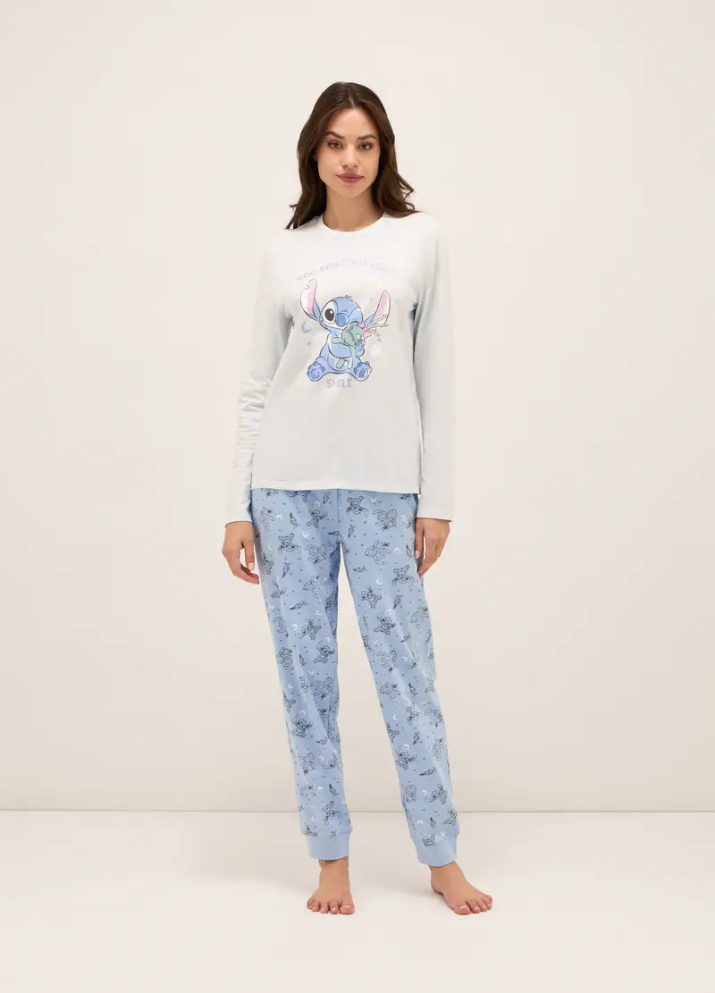 Set Pigiama In Jersey Di Puro Cotone Donna, Azzurro chiaro