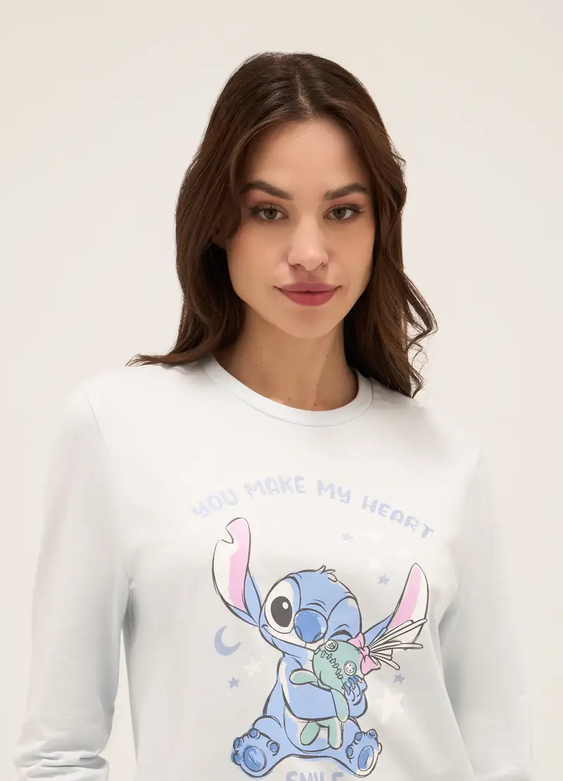 Set Pigiama In Jersey Di Puro Cotone Donna, Azzurro chiaro miniatura 3