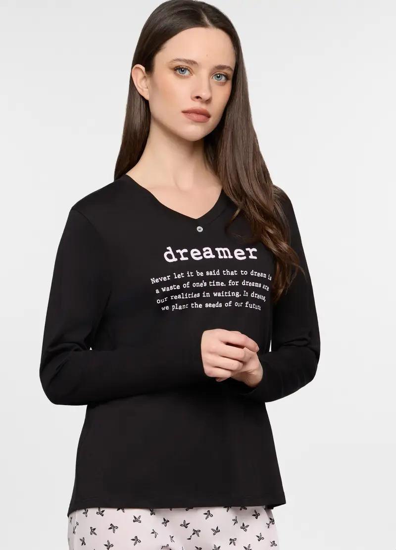 Set Pigiama In Jersey Donna, Nero stampa 1 miniatura 3