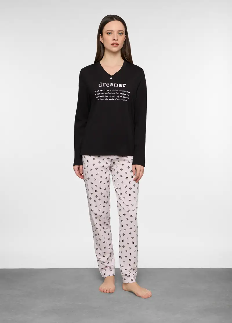 Set Pigiama In Jersey Donna, Nero stampa 1