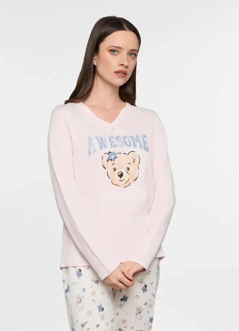 Set Pigiama In Jersey Donna, Rosa chiaro miniatura 3