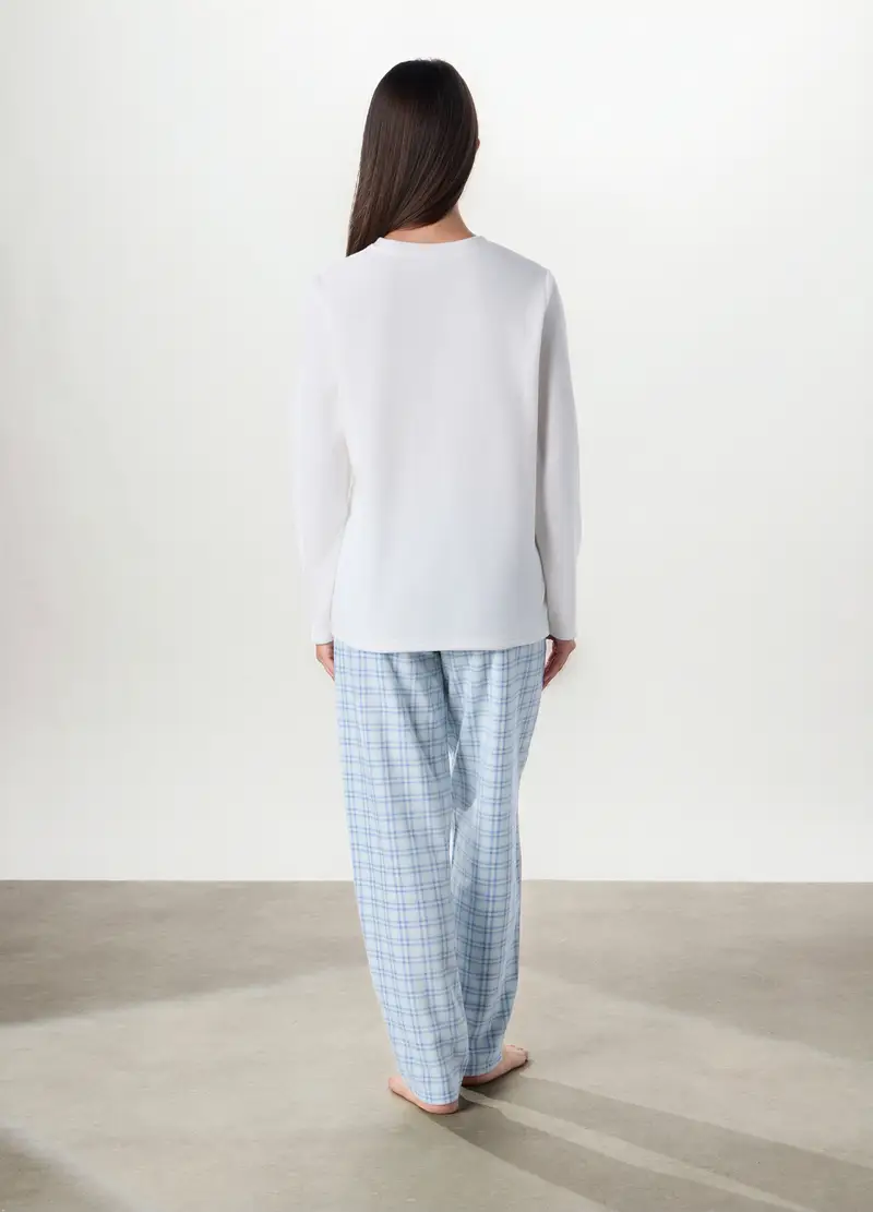 Set Pigiama In Pile Con Ricami Donna, Bianco/Azzurro miniatura 2