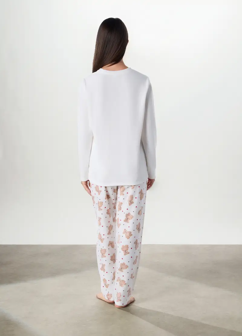 Set Pigiama In Pile Con Ricami Donna, Bianco/Marrone miniatura 2