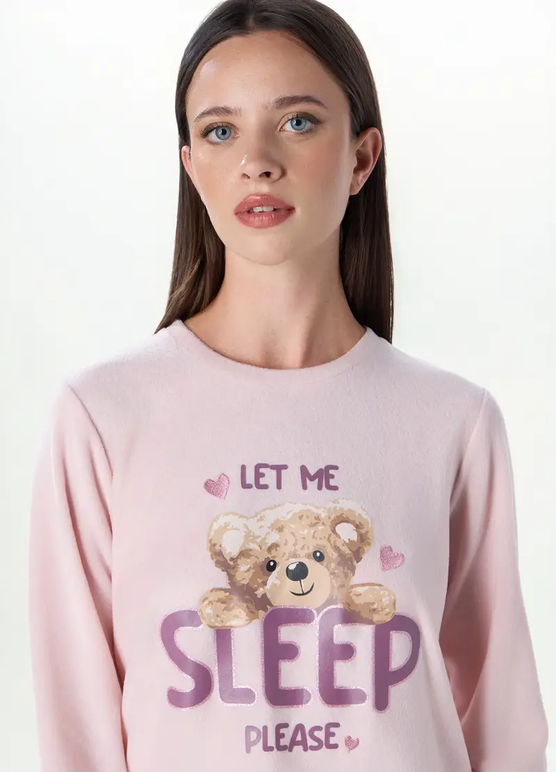 Set Pigiama In Pile Con Ricami Donna, Viola malva miniatura 3