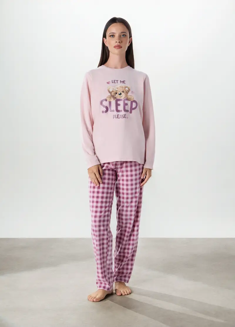 Set Pigiama In Pile Con Ricami Donna, Viola malva