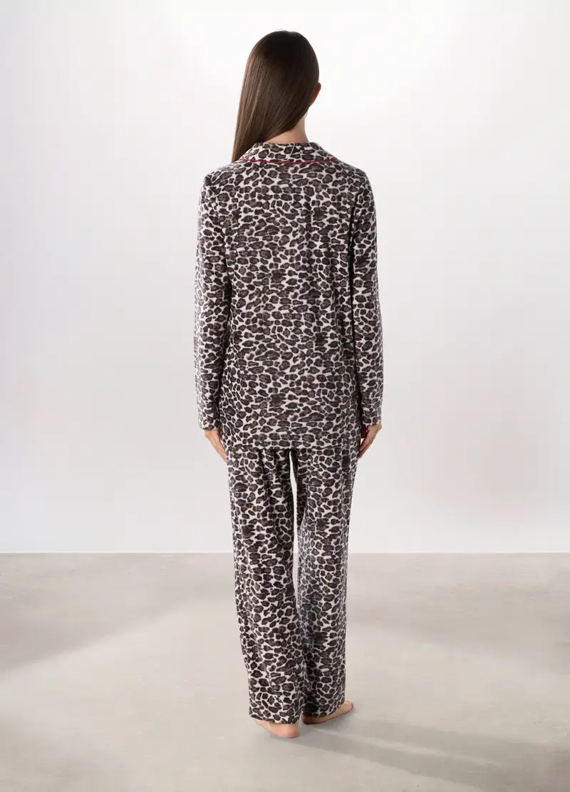 Set Pigiama In Pile Con Stampa Donna, Marrone scuro miniatura 2