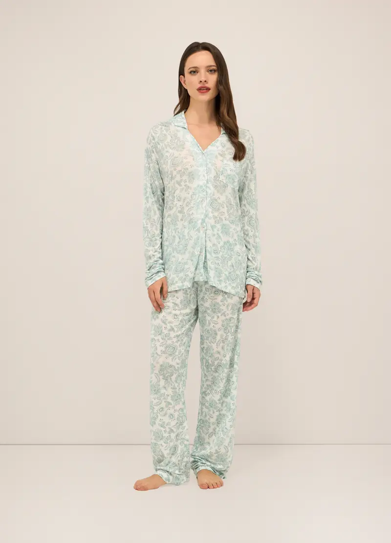 Upim, Set Pigiama In Pura Viscosa Donna, Bianco/Verde, Taglia: S