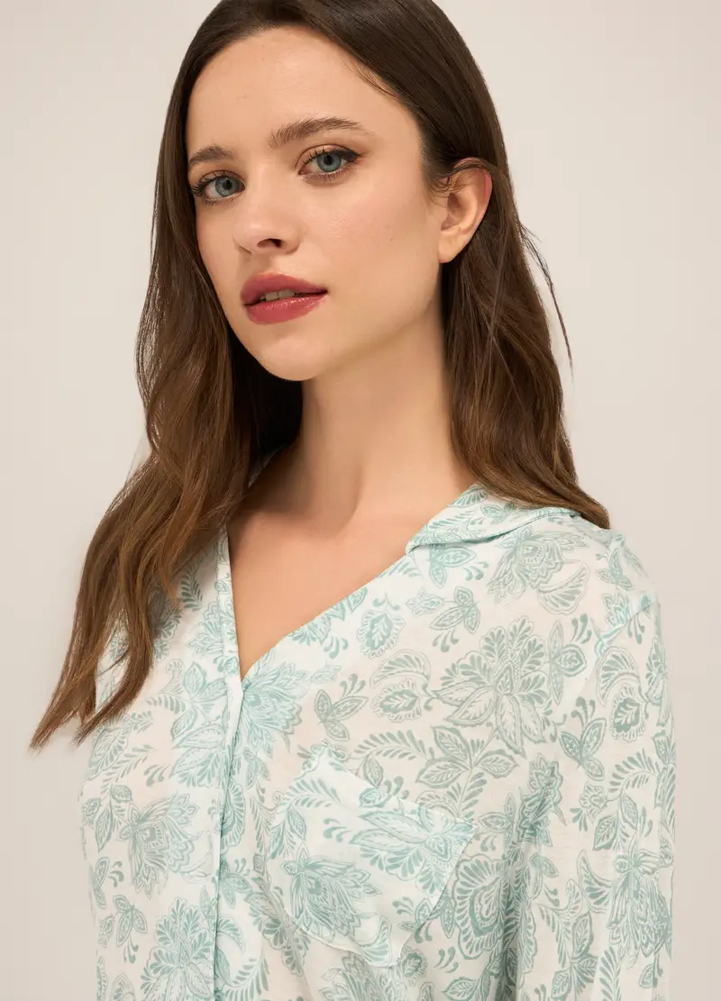 Upim, Set Pigiama In Pura Viscosa Donna, Bianco/Verde, Taglia: S miniatura 2