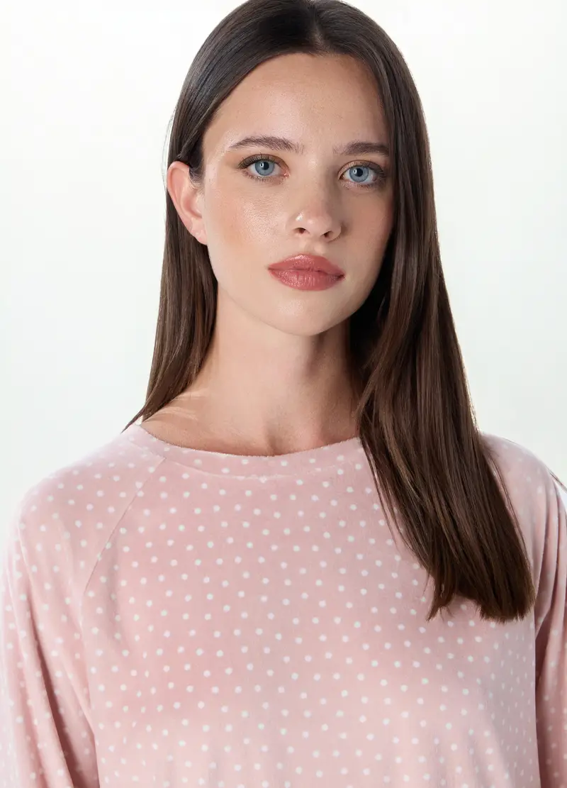 Set Pigiama In Velours A Pois Donna, Rosa chiaro miniatura 3