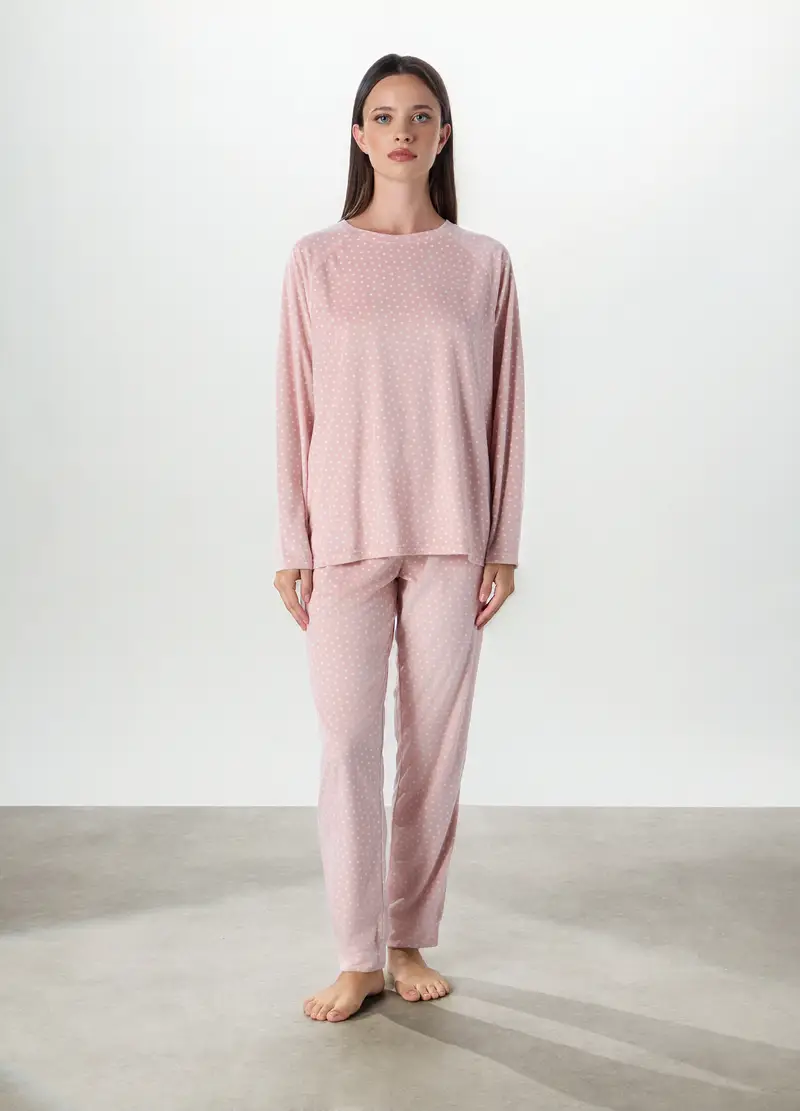 Set Pigiama In Velours A Pois Donna, Rosa chiaro