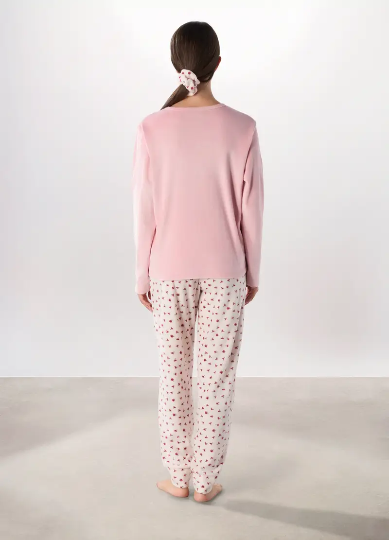 Set Pigiama Lungo In Coral Fleece Donna, Rosa chiaro miniatura 2