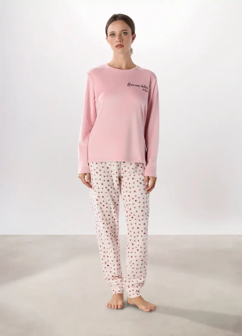 Set Pigiama Lungo In Coral Fleece Donna, Rosa chiaro