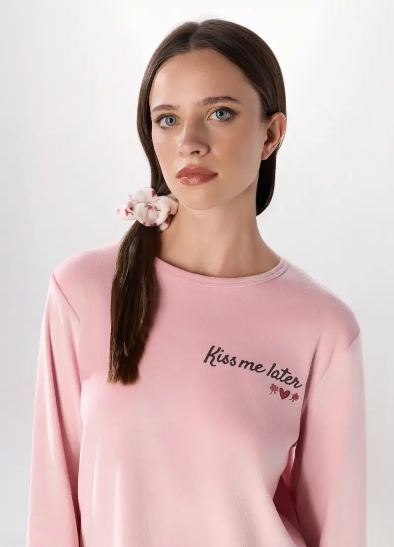 Set Pigiama Lungo In Coral Fleece Donna, Rosa chiaro miniatura 3