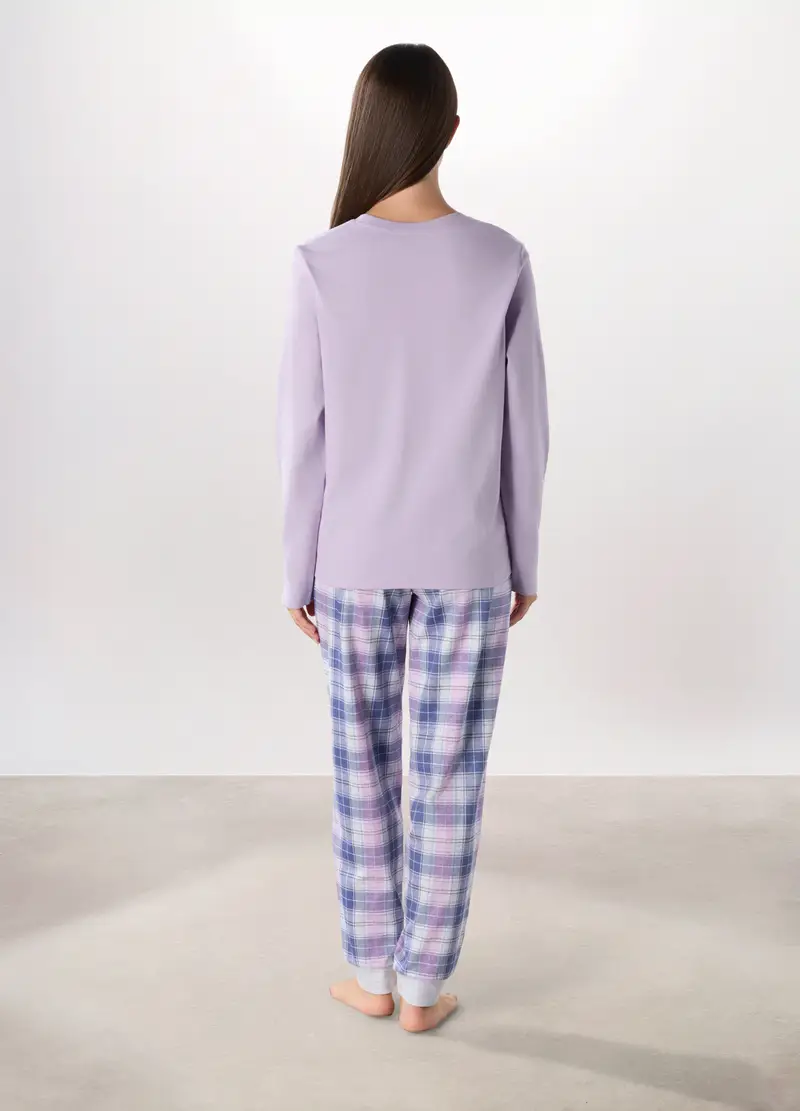 Set Pigiama Lungo In Cotone Donna, Viola lilla miniatura 2