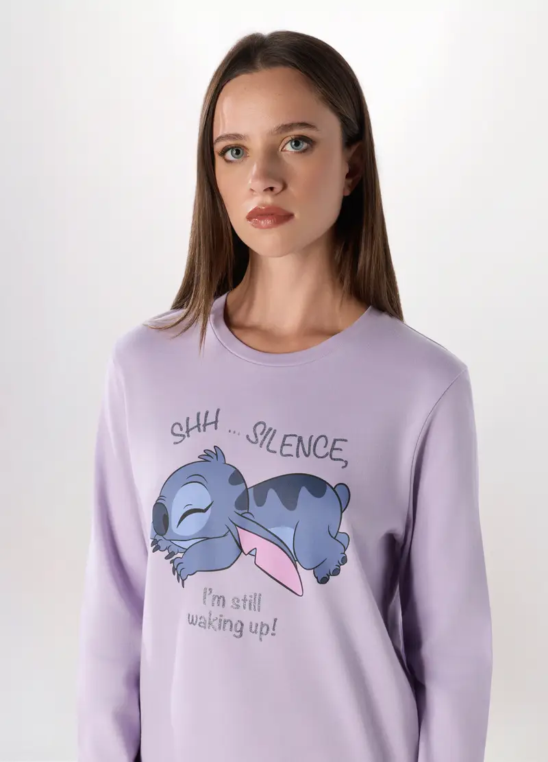 Set Pigiama Lungo In Cotone Donna, Viola lilla miniatura 3