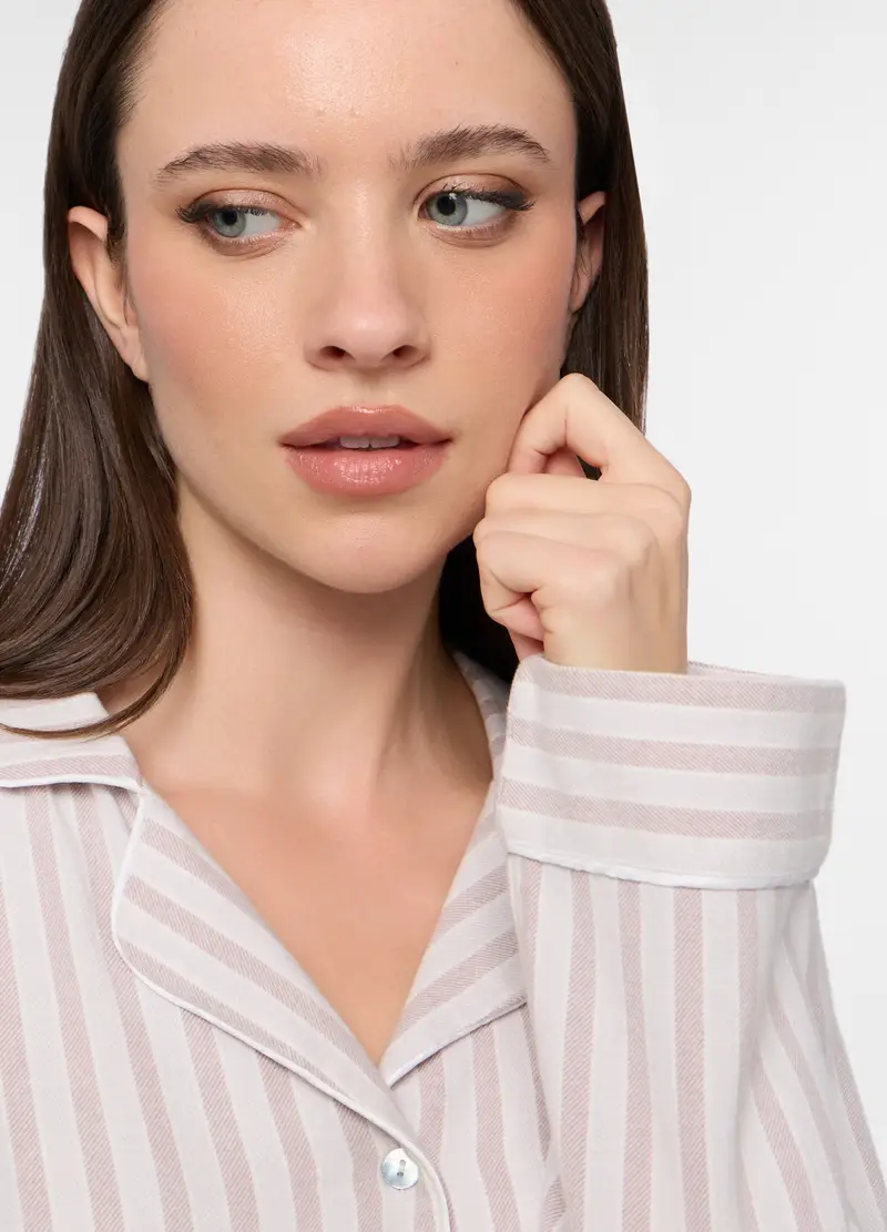 Set Pigiama Lungo In Flanella Donna, Rosa chiaro miniatura 3