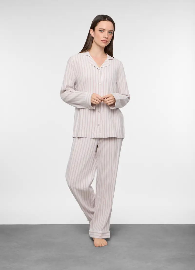 Set Pigiama Lungo In Flanella Donna, Rosa chiaro