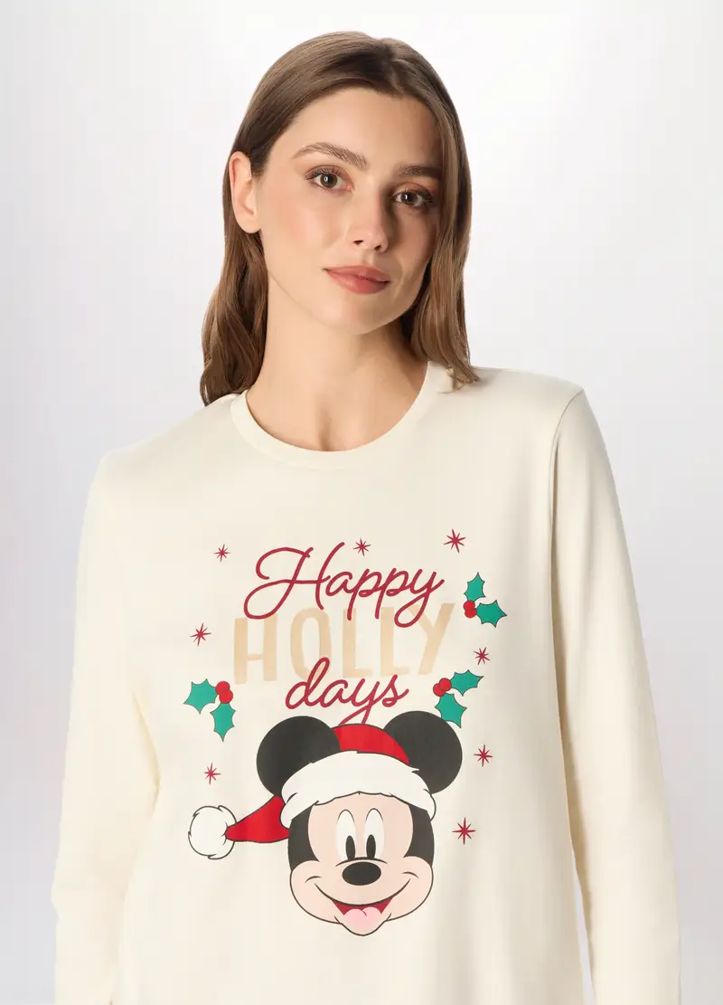 Set Pigiama Lungo In Interlock Di Puro Cotone Donna, Bianco/Rosso miniatura 3