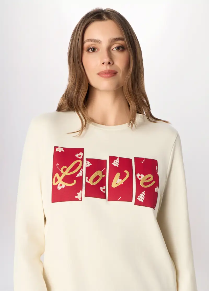 Set Pigiama Lungo In Interlock Di Puro Cotone Donna, Bianco/Rosso miniatura 3