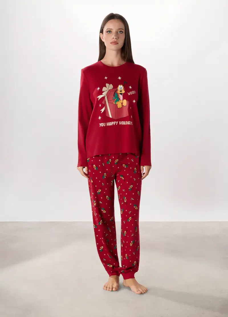 Set Pigiama Lungo In Interlock Di Puro Cotone Donna, Rosso