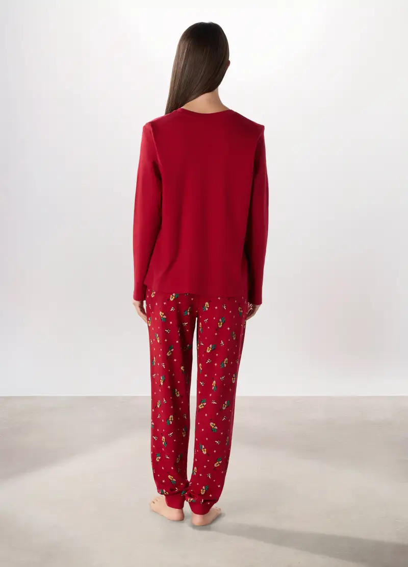 Set Pigiama Lungo In Interlock Di Puro Cotone Donna, Rosso miniatura 2