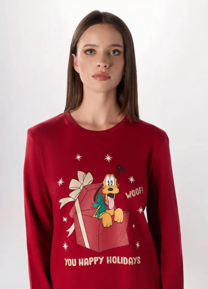 Set Pigiama Lungo In Interlock Di Puro Cotone Donna, Rosso miniatura 3