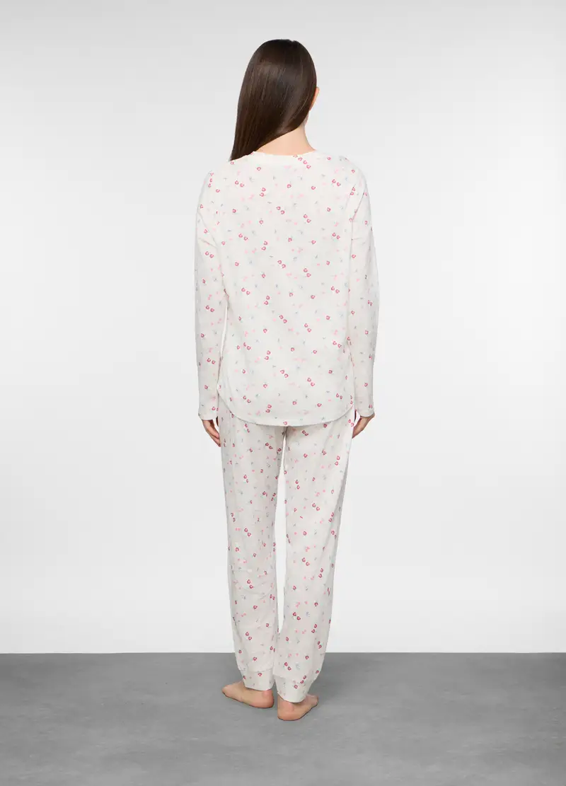 Set Pigiama Lungo In Jersey Di Cotone Misto Viscosa Donna, Bianco gesso miniatura 2