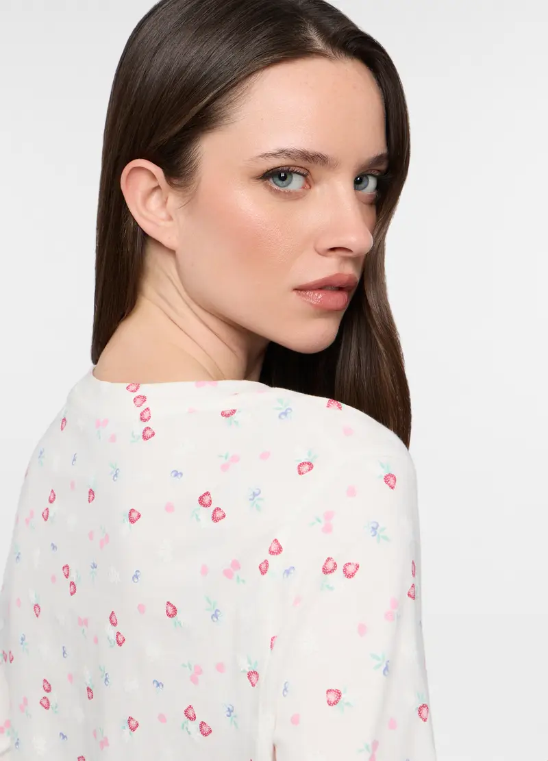 Set Pigiama Lungo In Jersey Di Cotone Misto Viscosa Donna, Bianco gesso miniatura 3