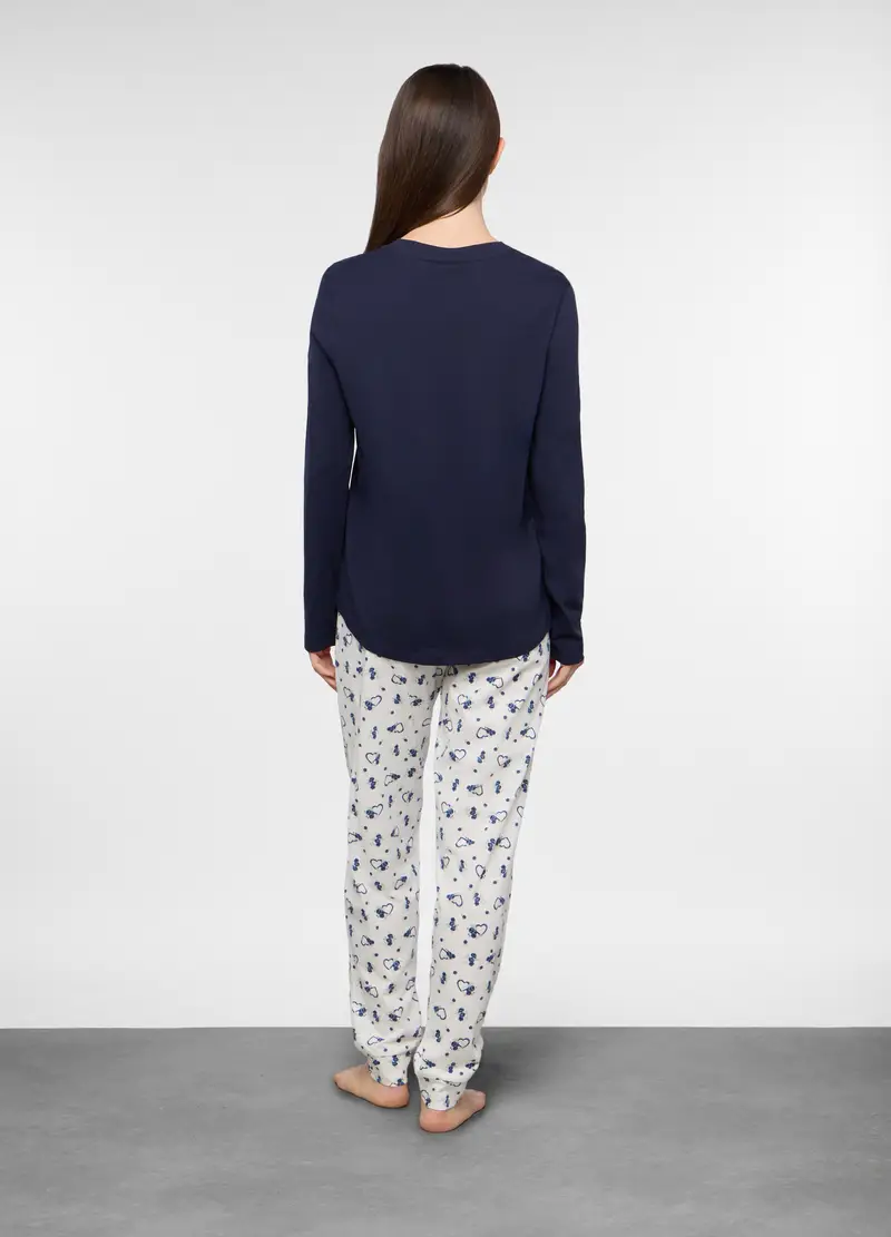 Set Pigiama Lungo In Jersey Di Cotone Misto Viscosa Donna, Blu navy miniatura 2