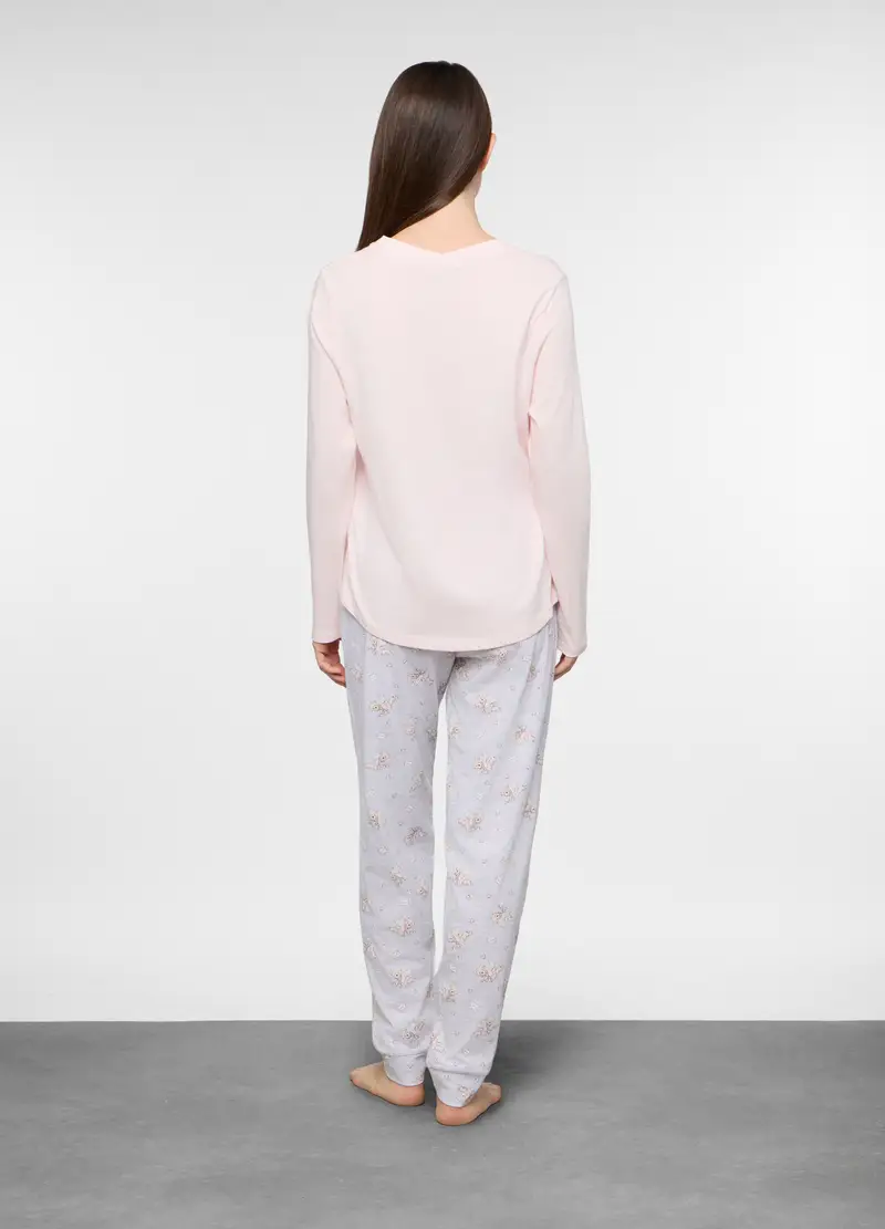 Set Pigiama Lungo In Jersey Di Cotone Misto Viscosa Donna, Rosa chiaro miniatura 2