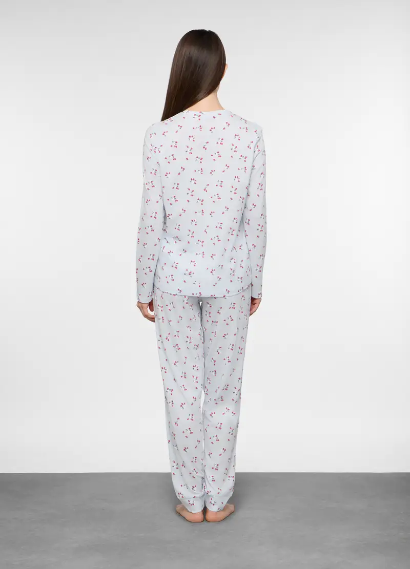 Set Pigiama Lungo In Jersey Di Puro Cotone Donna, Azzurro chiaro miniatura 2