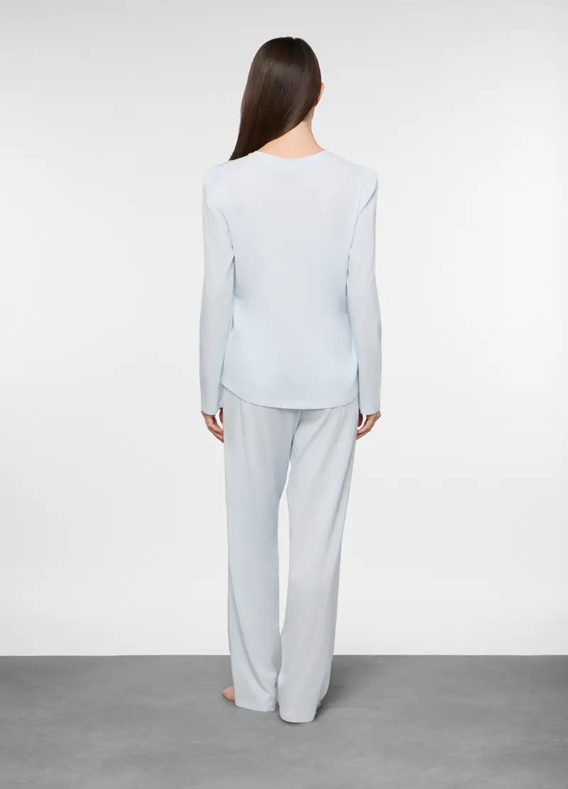 Set Pigiama Lungo In Jersey Di Puro Cotone Donna, Azzurro chiaro miniatura 2